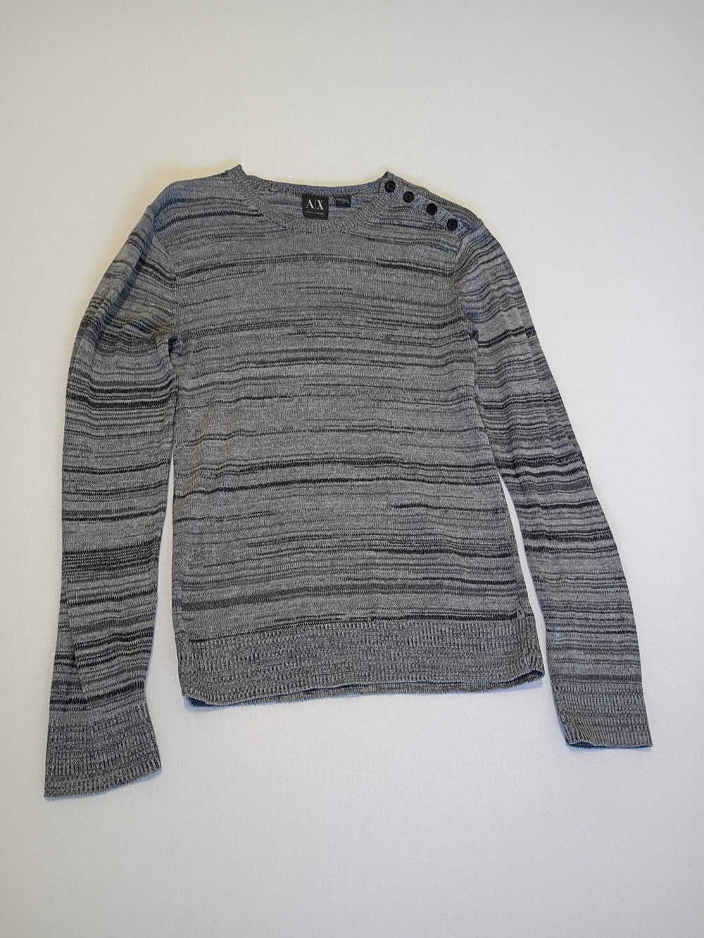 Armani Exchange AX Size S Men's Gray Space Dye Knit Sweater Shoulder Buttons
